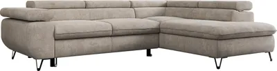 Produktbild von Couch, L-förmig ecksofa, mit Schlaffunktion und Verstellbare Kopfstützen, Bettkasten - PEDRO L - Struktur - Beige - Rechts