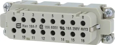 Immagine prodotto di HARTING Han 16A inserto femmina (F) connessione a crimpare, 16 poli+PE 250V, 16A - 1 pezzo