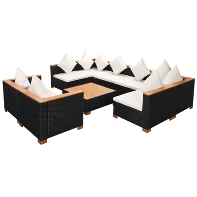 Immagine prodotto di vidaXL set da salotto da giardino 9 pezzi con cuscini in poly rattan nero