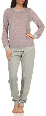 Produktbild von Mädchen Frottee Pyjama langarm mit Bündchenin toller Streifenoptik ; grau , 122