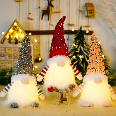 Productafbeelding van Kerstkabouter - 3-delig - Lichtgevende pluche - Kerstdecoratie - Werkt op batterijen - Kerstman - Elf - Decoratie - Huis
