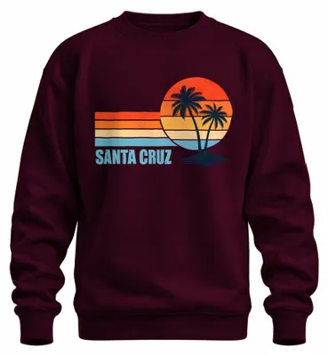 Imagen del producto de Santa Cruz, California. Playa de las Palmeras. Surf. Sudadera con cuello redondo, estilo años 80, color burdeos, talla XL