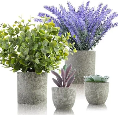 Image de Décoration avec des plantes artificielles, lot de 4, résistantes aux intempéries