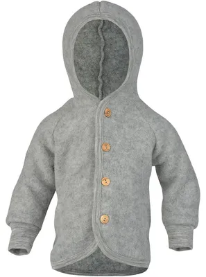 Imagen del producto de Chaqueta para bebé Engel con capucha, de lana polar, color gris claro jaspeado, talla 50/56