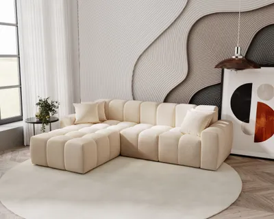Obrázek produktu pro Rohová sedací souprava 265 cm Napoli - rohová sedací souprava s prémiovou tkaninou, designová sedací souprava, rohová sedací souprava ve tvaru L, levá (Béžová - Komodo 11)