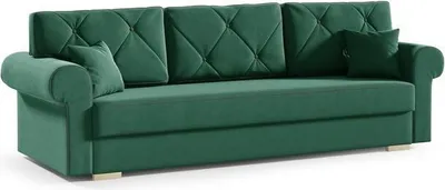 Produktbild von Schlafsofa STAR, Sofa mit Schlaffunktion und Bettkasten, Klappsofa, Schlafcouch mit Füßen aus Naturholz, Veloursstoff, Couch in Frabe: Grün