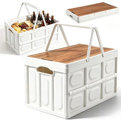 Klappbox 30 L mit Holzdeckel, faltbar, 43x30x24 cm
