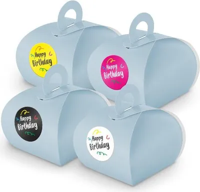 Produktbild von SET Happy Birthday (Motiv 39) 24x Geschenkschachtel mit Griff hellblau + Sticker