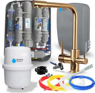 Produktbild von Wasserfilter Set RO7 Slim mit 3-Wege Küchenarmatur Venom Gold, 7-stufige Filtration, Mineralisierung, Jonisierung