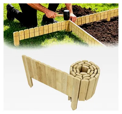 Produktbild von Flexibler Holzzaun 200 x 10 cm Naturholz | Beeteinfassung für Blumenbeet, Terrasse & Gartenweg