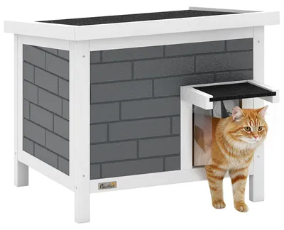 Produktbild von PawHut Katzenhaus Wetterfeste Katzenhütte aus Holz mit aufklappbarem Dach