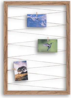 Produktbild von Fotohalter Pinnwand Fotorahmen (Hochformat) mit Juteband 20 Holzklammern Bilderrahmen inklusive CLAMARO Collage Flex, Flex Farbe:Eiche Catania, Quer/Hochformat Größe:40x60cm (Hochformat)