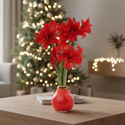 Productafbeelding van Amaryllis in was, dubbelrood - 1 stuk. Amaryllis bol - Was-amaryllis bol in groot formaat (30/32) - Exclusieve, echte planten uit Nederland - Hippeastrum (geen zaden, niet kunstmatig)