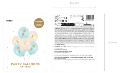 Produktbild von Luftballons Zahl 1 Mäuse Motiv 30cm 6er Set Creme / Hellblau