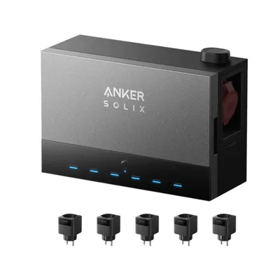 Produktbild von Powerness Balkonkraftwerk Speicher, Anker Multisystem SOLIX Solarbank Power Dock und 5x Anker Smart Plug