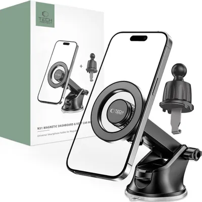 Produktbild von Tech-Protect N51 Magnetische Magsafe Armaturenbrett- Und Entlftungs-Fahrzeughalterung Schwarz