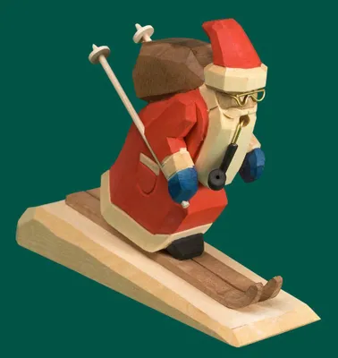 Produktbild von Räuchermann Weihnachtsmann auf Ski geschnitzt Höhe 13cm NEU