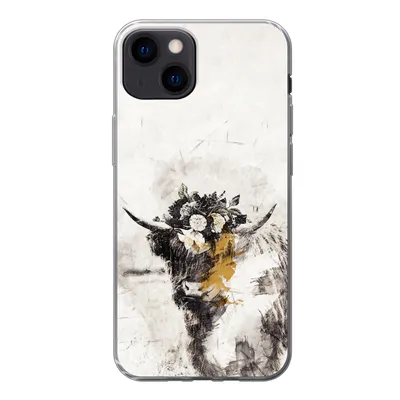 Produktbild von MuchoWow® Handyhülle Schutzhülle Hülle für iPhone 13 Schottischer Highlander - Farbe - Blumen Silikon Softcase Handy Hülle - Karteninhaber
