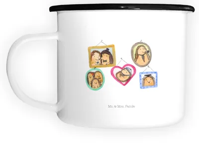 Produktbild von Mr. & Mrs. Panda Emaille Becher Igel Familie - Weiß - Geschenk, Tasse, Schwester, Bilder, Outdoor, Camping, Muttertag, Haferl, Teetasse, Liebe, Pott