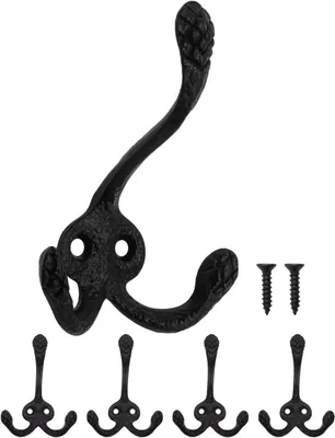 Imagen del producto de Juego de 5 ganchos de hierro rústicos, color negro, de 8,5 cm, para cocina y armarios