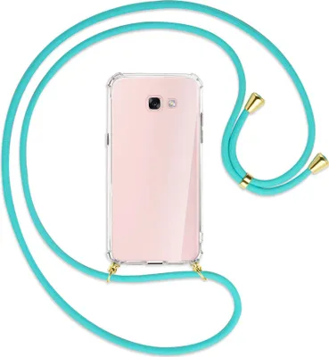 Produktbild von Handykette Backcover-Schutzhülle mit Band (Metall goldfarben) für Samsung Galaxy A7 2017 - türkis