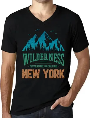 Produktbild von Herren Grafik T-Shirt V-Ausschnitt Wildnis Abenteuer ruft in New York – Wilderness, Adventure Is Calling New York – Öko-Verantwortlich Vintage