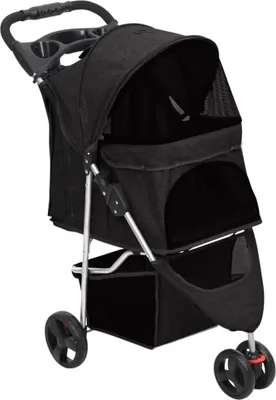 Obrázok produktu pre Skladací kočík pre psov Collox - Kočík pre šteňatá - Vhodný pre psov do 16 kg - 3 kolieska - S úložným košíkom - Čierny