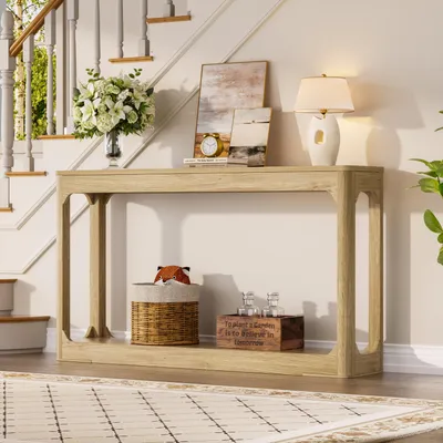 Produktbild von okwish Beistelltisch mit Stauraum, Doppelstöckiges Design,Minimalistischer Stil,für Wohnzimmer oder Flur,Natur
