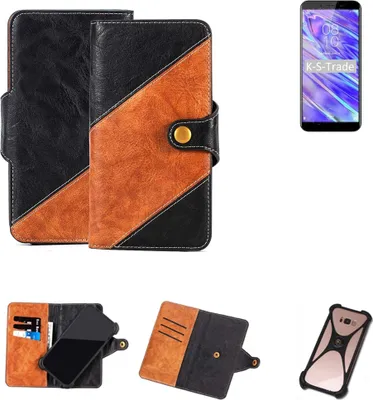 Produktbild von K-S-Trade Handyhülle Schutzhülle Bookstyle Case Wallet-Case kompatibel mit HomTom S99i Handy Cover Bumper Klapphülle schwarz hellbraun 1x