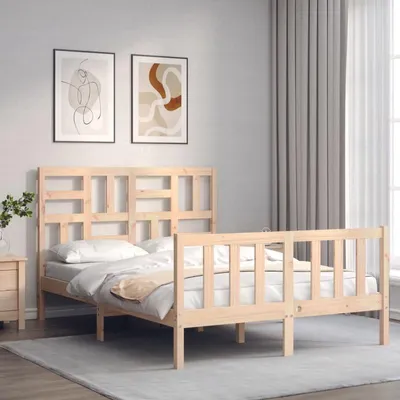Produktbild von Doppelbettgestell mit Kopfteil – Robustes Holzbett in modernem Design
