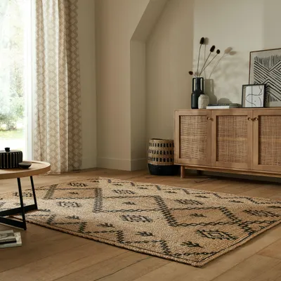 Produktbild von Juteteppich Kurzflor Geometrisch Braun-Schwarz 200x290 cm Wohnzimmer Schlafzimmer Boho NEATH | Kadima Design