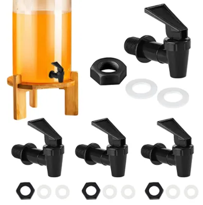 4er-Set Getränkespender-Zapfhähne aus Kunststoff, schwarz, 18 mm