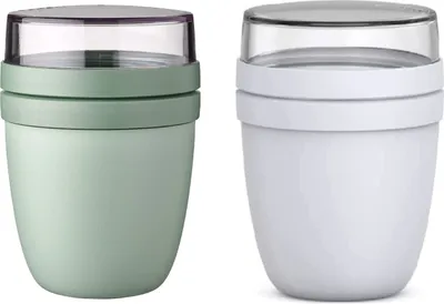 Produktbild von Mepal | Lunchpot Ellipse | Nordic Sage & Cool Grey | praktischer Müslibecher | getrennte Fächer für Joghurt & Müsli | 500 ml + 200 ml | geeignet für Gefrierschrank, Mikrowelle & Spülmaschine