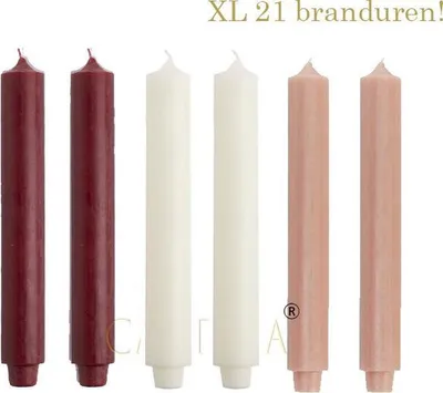 Produktbild von Cactula XL-Stabkerzen – Apfel – Dunkelrot, Elfenbein, Apricot – Ø3,2 × 30 cm – 6 Stück
