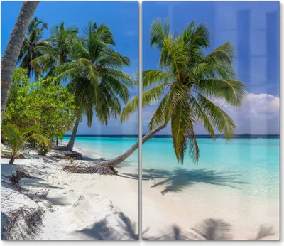 Produktbild von DEQORI Herdabdeckplatte Glas 2-tlg 'Paradiesischer Strand' Herd Abdeckung Küche