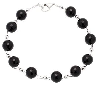 Produktbild von Armband aus echtem Onyx & 925 Silber schwarz klassisch Armkette Damen