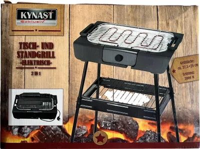 Produktbild von Kynast Elektrischer Standgrill +Tischgrill, Barbecue Grill, Balkongrill 2000 Watt, 37,5 x 28cm, Schwarz