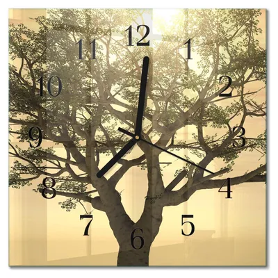 Produktbild von Tulup Glasuhr Wanduhr Küchenuhr Echt-Glas 30x30 cm Modern Dekorativ Geräuschlos Schwarzen Zeigern - Baum