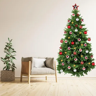 Immagine prodotto di Decords, adesivo da parete – grande albero di Natale con decorazioni, 160 cm
