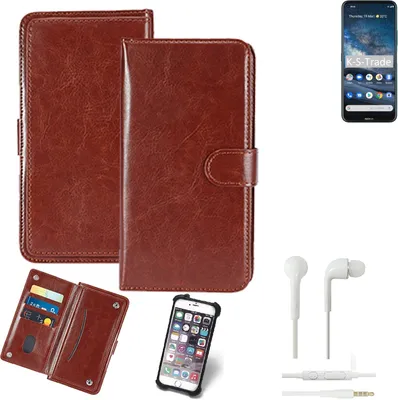 Produktbild von K-S-Trade 360° Hülle kompatibel mit Nokia 8.3 5G inkl. Headphones braun Kunstleder Case BookCase WalletCase Kunstlederederhülle Handyhülle,
