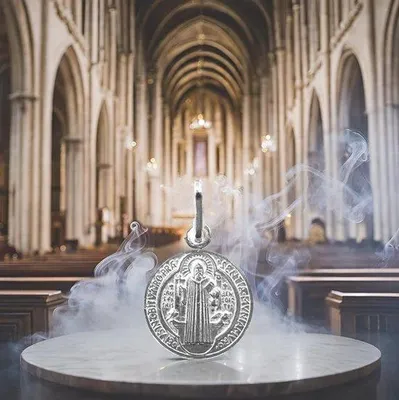 Productafbeelding van Sint Benedictus Medaille van 19 mm in Sterlin Zilver - Geen Edelsteen