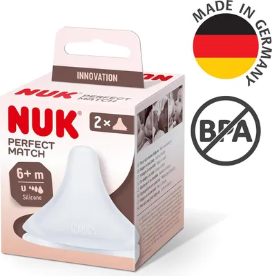 Produktbild von NUK Perfect Match Babyflaschentrinksauger | Ab 6 Monate | Passt sich dem Baby an | Anti-Colic | BPA-frei | Silikonsauger für Flaschen, Universal | 2 Stück U 2 stück (1er Pack)