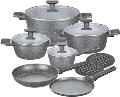 Imagen del producto de Juego de 12 piezas, juego de ollas, ollas, juego de utensilios de cocina con revestimiento antiadherente de mármol (gris)