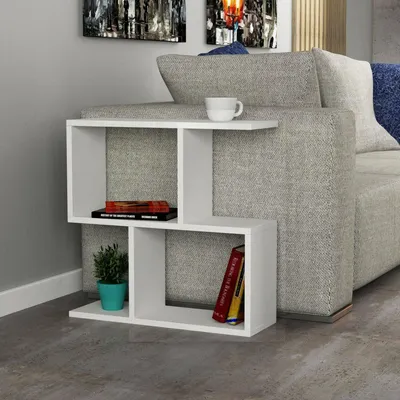 Produktbild von Wohnzimmertisch Polyh, Niedriger Wohnzimmertisch, Kaffeeregal, Couchtisch für Sofa, 60x20h60 cm, Weiß