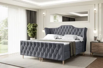 Produktbild von ALTDECOR Boxspringbett mit Holz Füßen, Matratze und Lattenrost, Topper, Fußteil, Polsterbett mit Bettkasten, Bett mit Stauraum H3-Matratze, Doppelbett - VILA-FD-Z - 140x200 - Dunkelgrau Casablanca