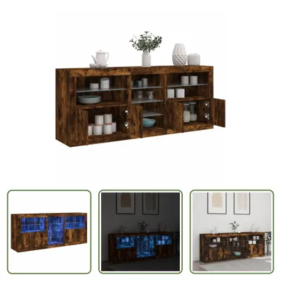 Produktbild von The Living Store Sideboard mit LED-Leuchten Räuchereiche 181,5x37x67 cm