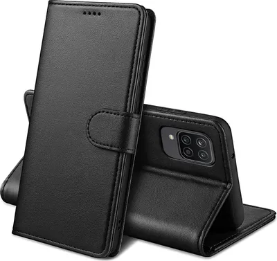 Produktbild von Hülle für Samsung Galaxy A12 - Schwarze Brieftasche Klappe Magnetisiert Aufbewahrung Karten Handyhülle Phonillico®
