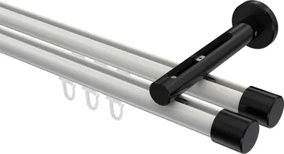 Produktbild von Interdeco Innenlaufstange / Gardinenstange mit Innenlauf Weiß / Schwarz, Typ Siteno Santo (Kappe), 20 mm Ø 2-läufig, 180 cm