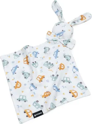 Produktbild von Musselin Babyschlafsack aus Baumwolle mit Verkehrsmotiv, weiß, 30 x 30 cm