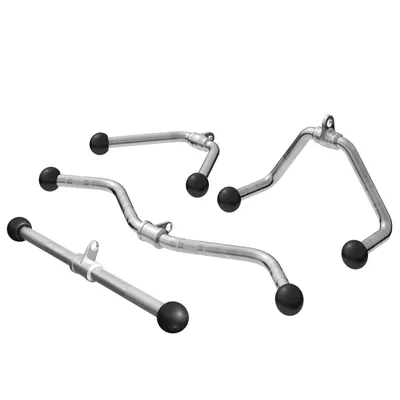 Produktbild von GORILLA SPORTS® Kabelzug Griff Set - Rudergriff Breit, Bizeps Trizeps Stange, SZ Stange, Latzugstange, mit Drehgelenk, bis 200 kg, Rutschfest, aus Chrom - Griffe für Seilzüge, Unterarmtrainer